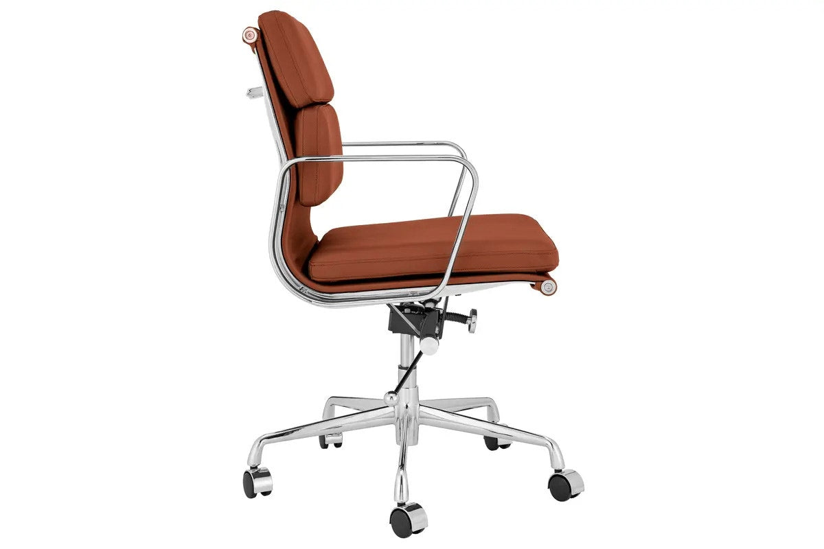Matt Blatt Eames Premium Replica Low Back Soft Pad Office Chair Genuine Leather (Tan/Chrome)