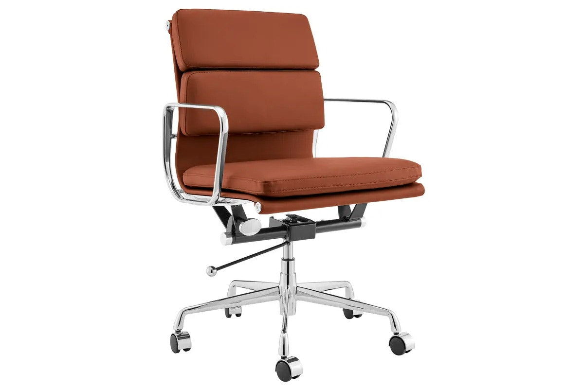 Matt Blatt Eames Premium Replica Low Back Soft Pad Office Chair Genuine Leather (Tan/Chrome)