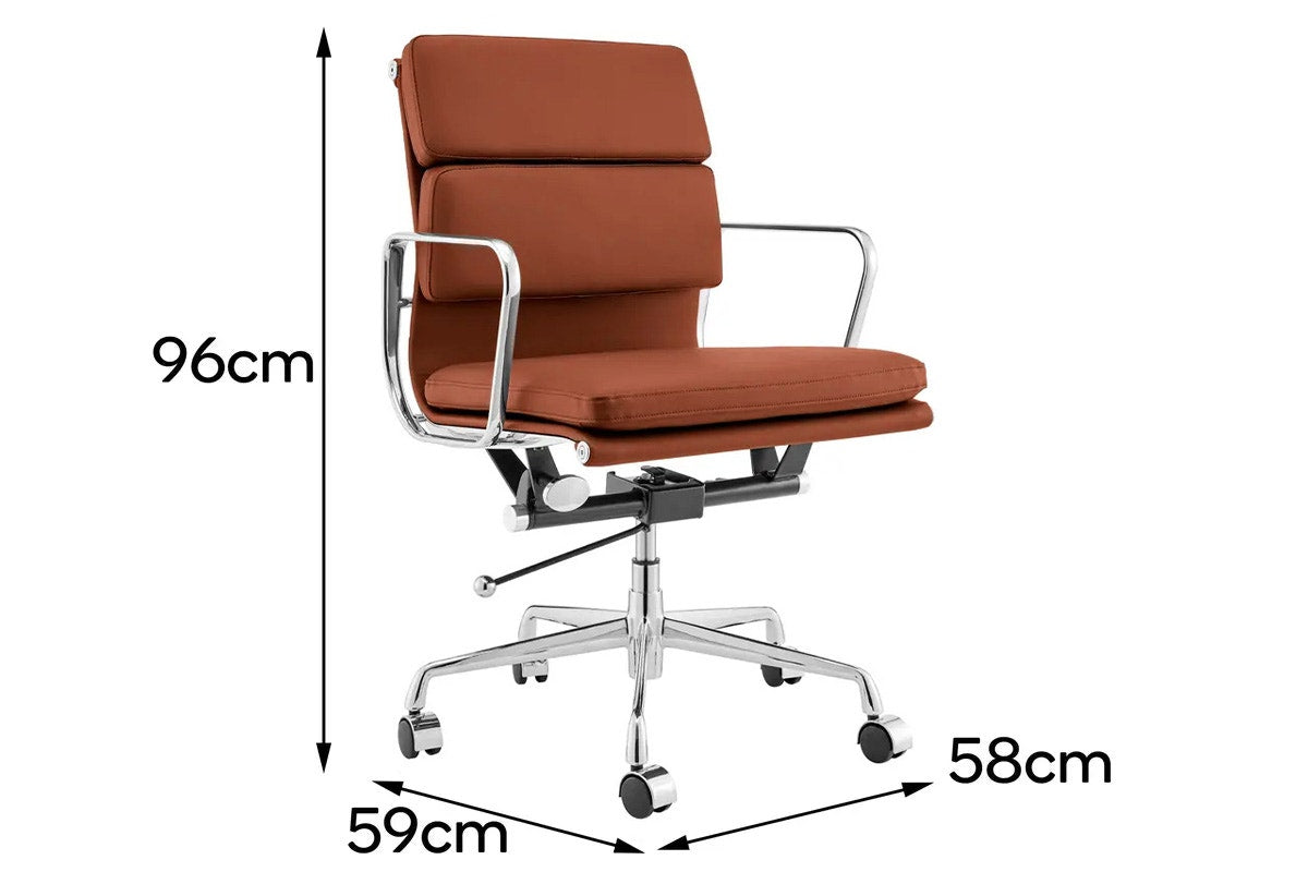 Matt Blatt Eames Premium Replica Low Back Soft Pad Office Chair Genuine Leather (Tan/Chrome)