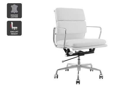 Matt Blatt Eames Premium Replica Low Back Soft Pad Office Chair Genuine Leather (White/Chrome)