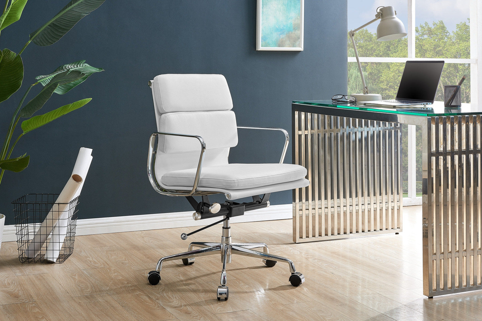 Matt Blatt Eames Premium Replica Low Back Soft Pad Office Chair Genuine Leather (White/Chrome)