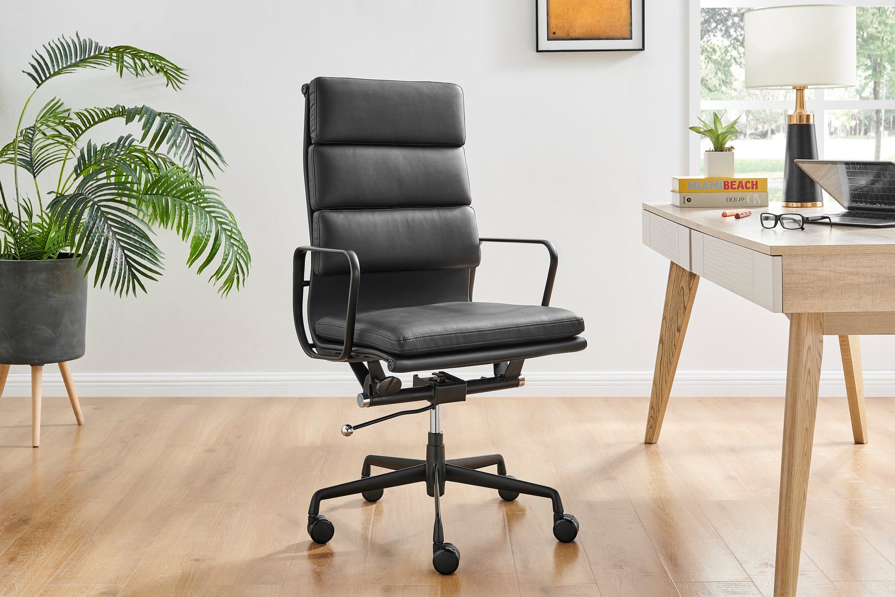 Matt Blatt Eames Premium Replica High Back Soft Pad Office Chair Genuine Leather (Black/Black)