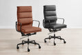 Matt Blatt Eames Premium Replica High Back Soft Pad Office Chair Genuine Leather (Tan/Black)