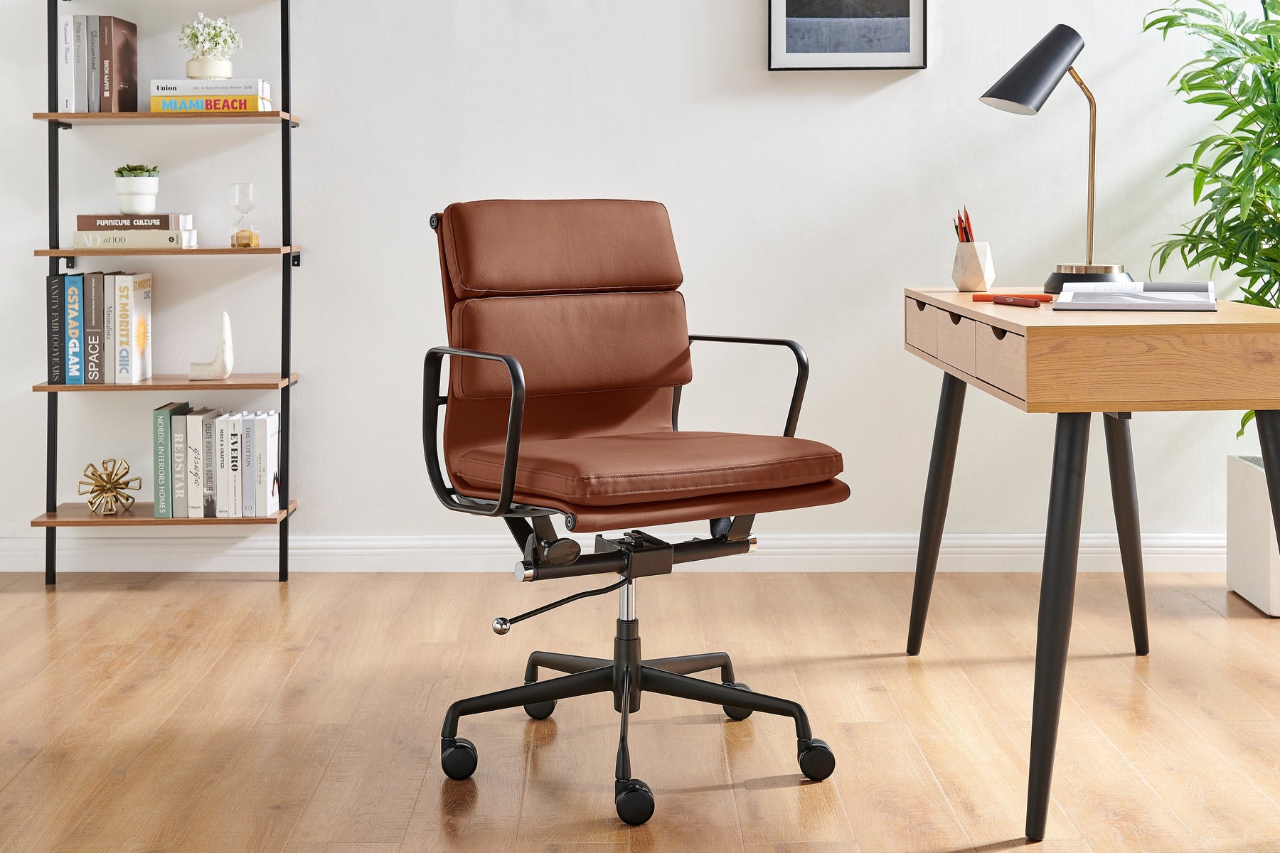 Matt Blatt Eames Premium Replica Low Back Soft Pad Office Chair Genuine Leather (Tan/Black)