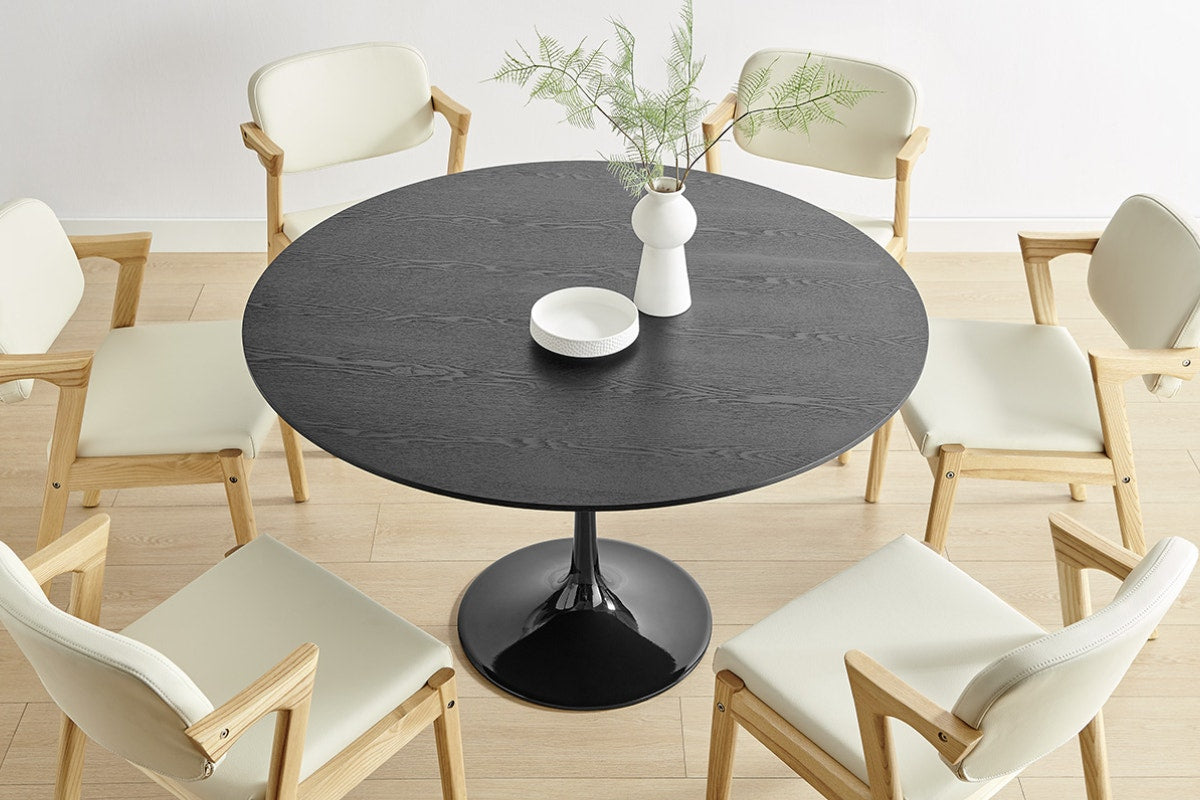 Matt Blatt Eero Saarinen Round Tulip Dining Table in Black Ash Veneer Replica (Black, 120cm)