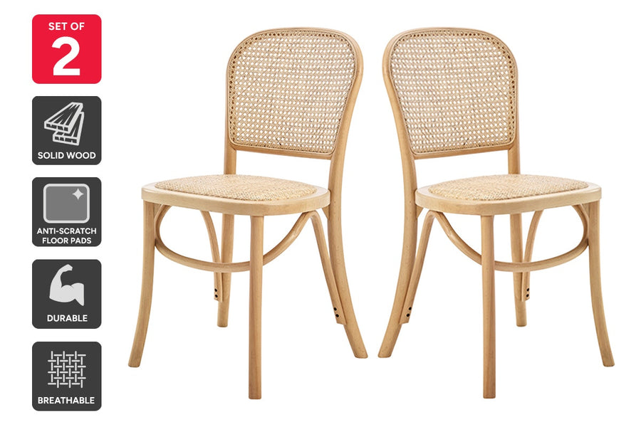 Set of 2 Matt Blatt Felix Bentwood Dining Chairs (Natural Beech/Rattan)
