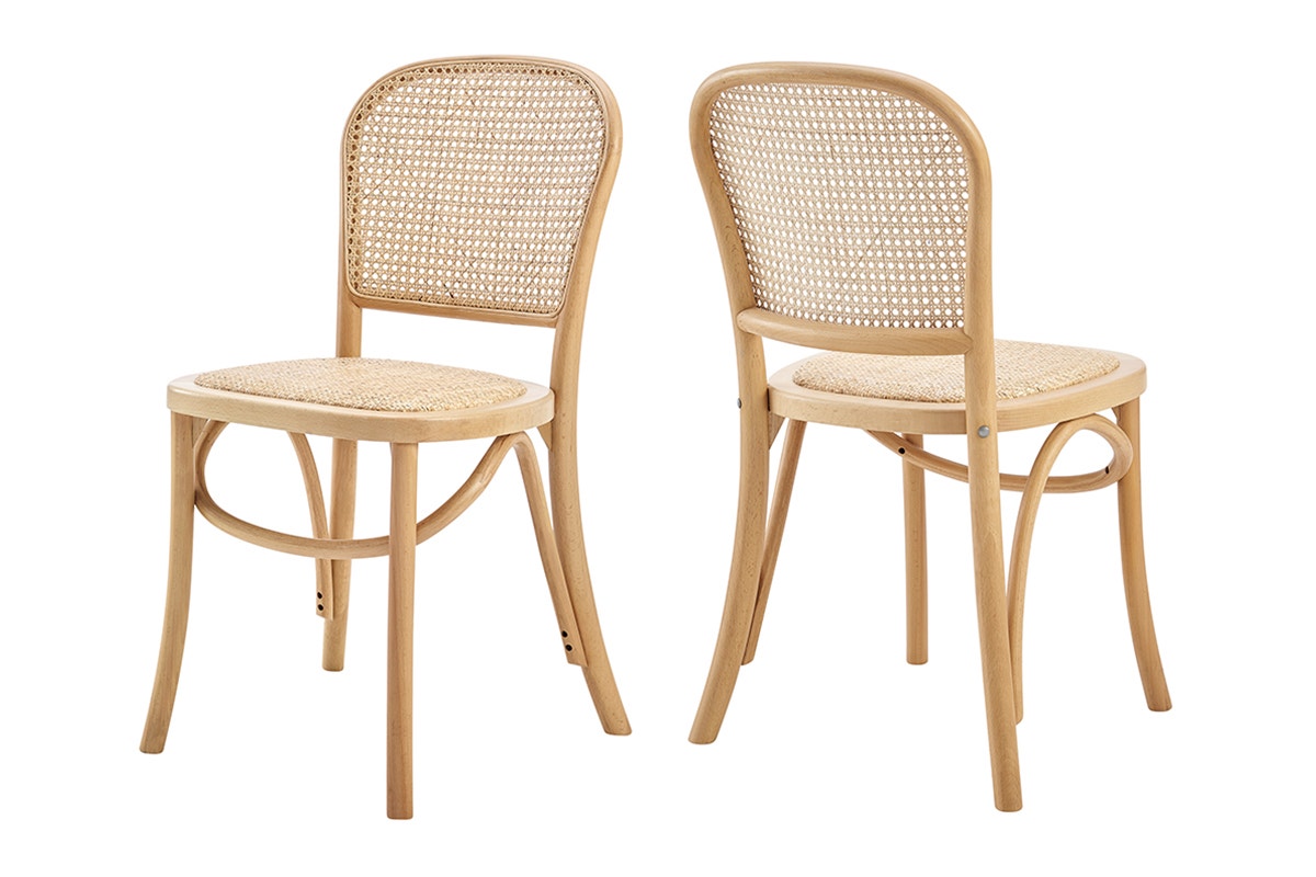 Set of 2 Matt Blatt Felix Bentwood Dining Chairs (Natural Beech/Rattan)