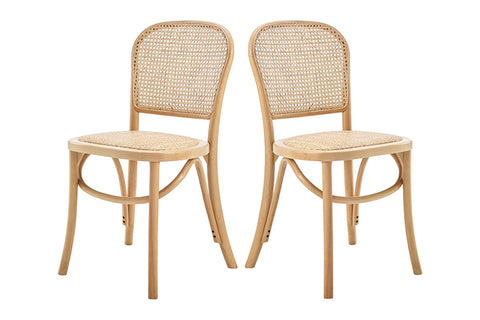 Set of 2 Matt Blatt Felix Bentwood Dining Chairs (Natural Beech/Rattan)