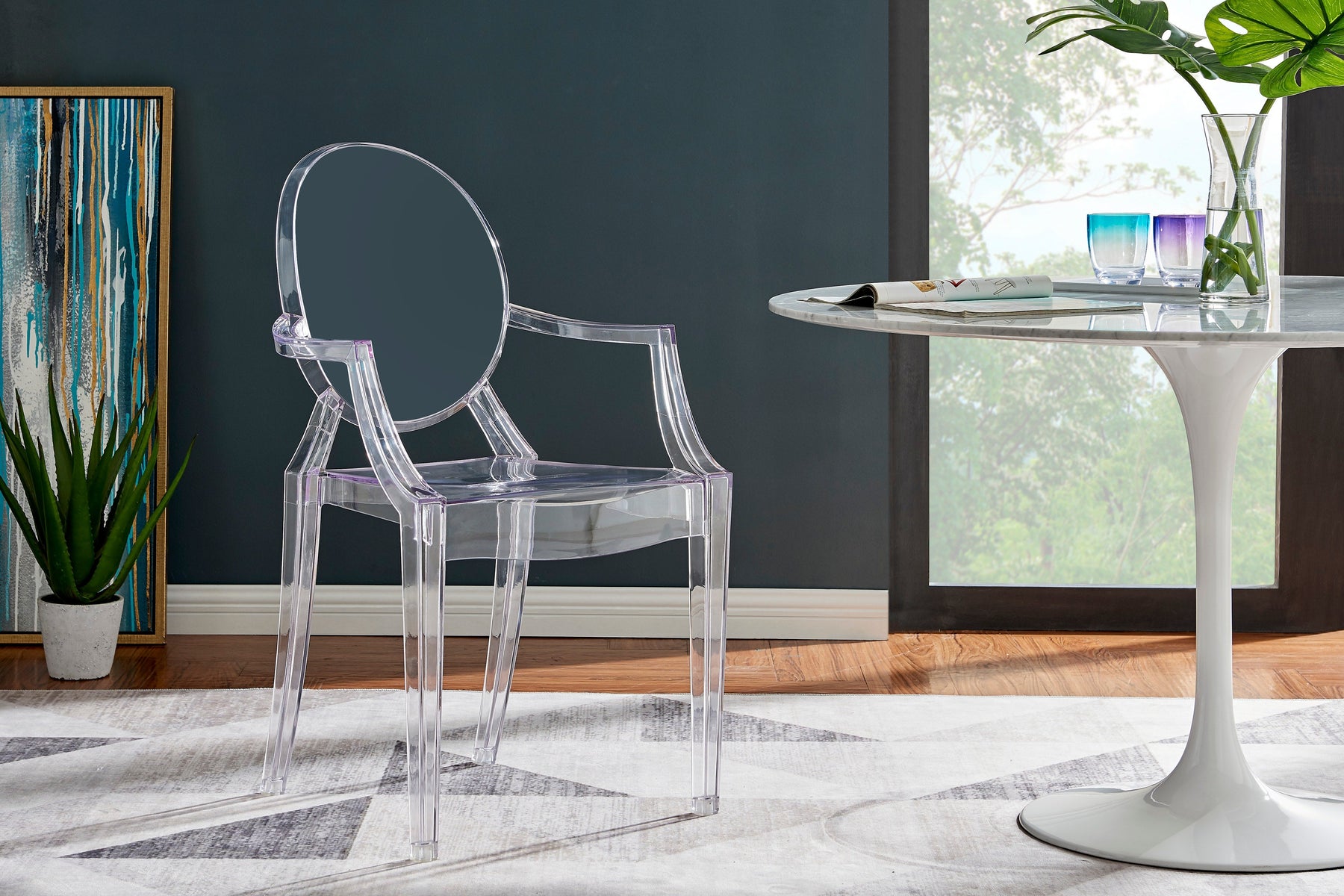 Matt Blatt Set of 2 Philippe Starck Louis Ghost Arm Chairs Replica (Clear)