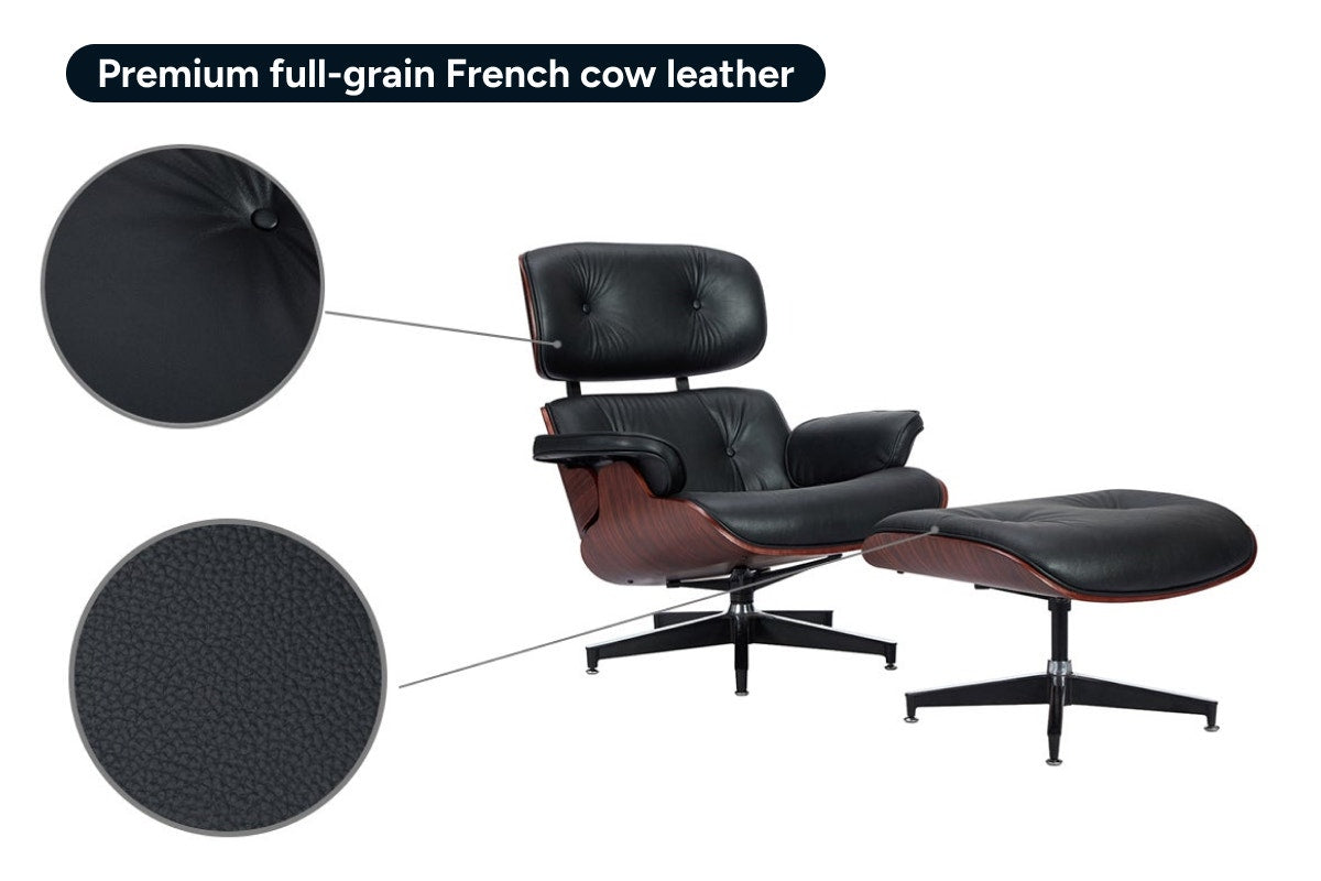 Matt Blatt Eames Premium Replica Leather Lounge Chair and Ottoman (Black Leather/Rosewood)