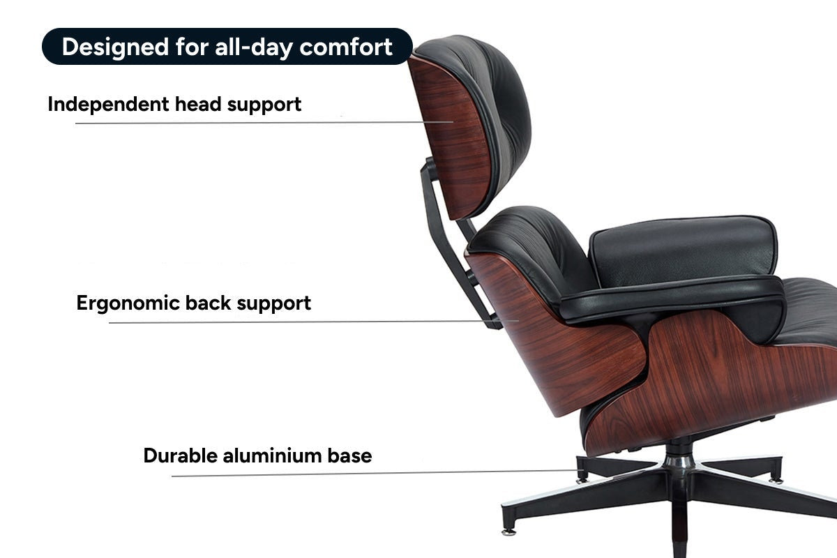 Matt Blatt Eames Premium Replica Leather Lounge Chair and Ottoman (Black Leather/Rosewood)