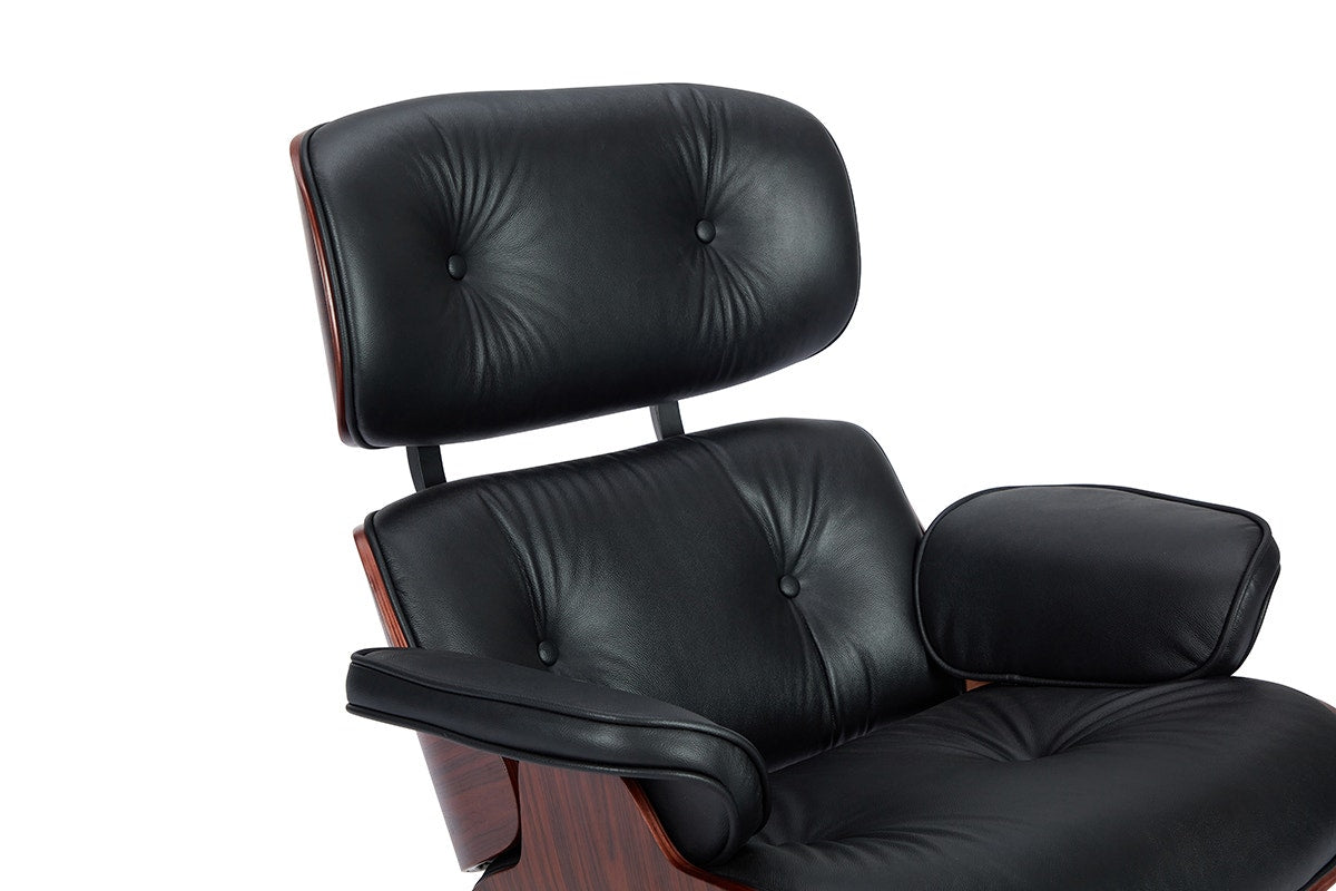 Matt Blatt Eames Premium Replica Leather Lounge Chair and Ottoman (Black Leather/Rosewood)