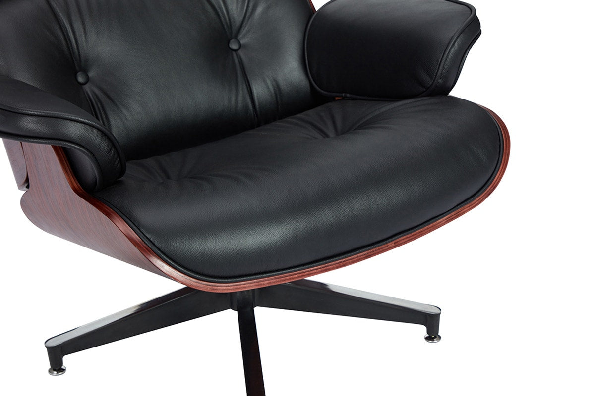 Matt Blatt Eames Premium Replica Leather Lounge Chair and Ottoman (Black Leather/Rosewood)