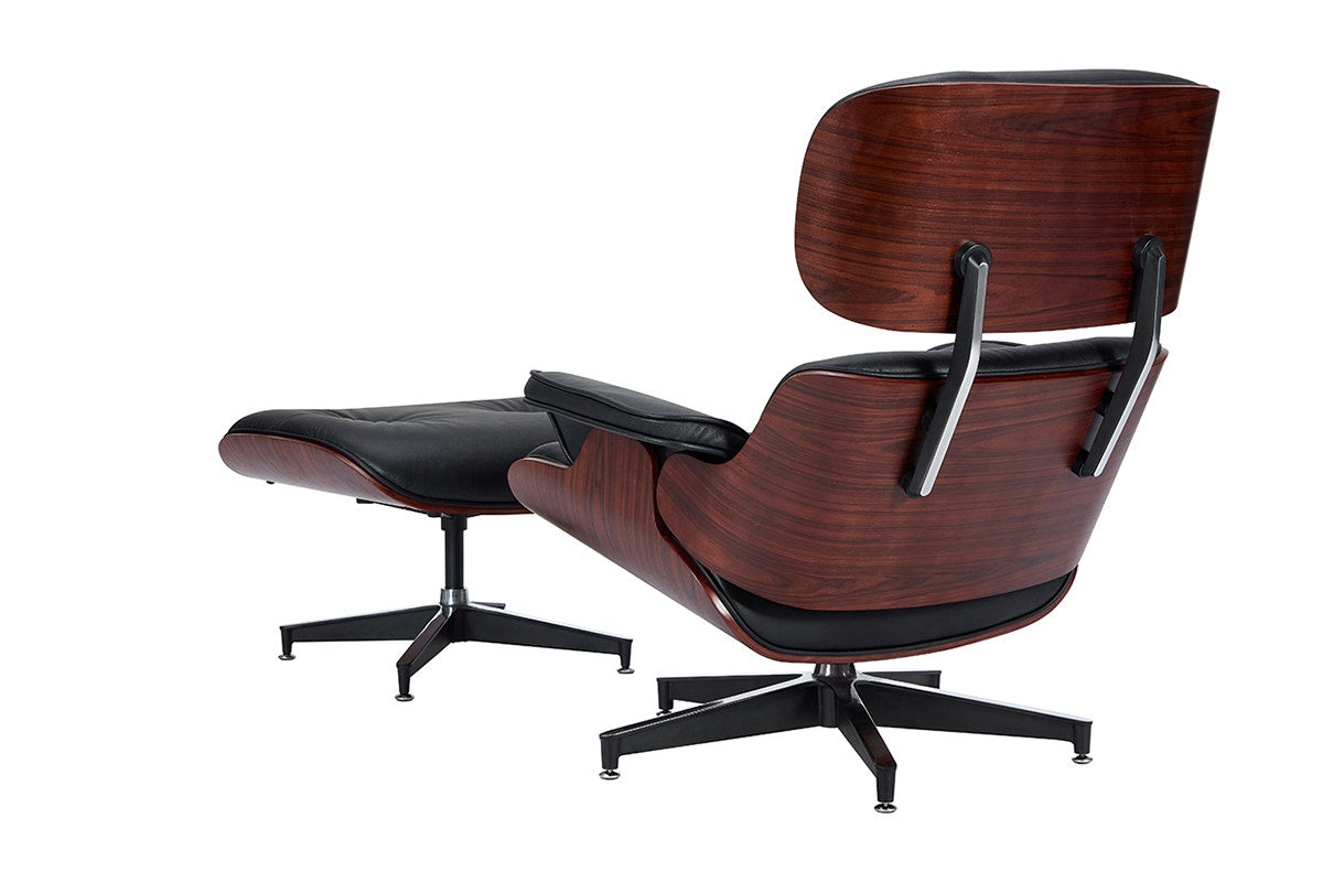Matt Blatt Eames Premium Replica Leather Lounge Chair and Ottoman (Black Leather/Rosewood)