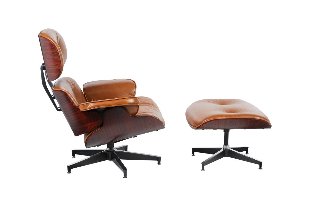 Matt Blatt Eames Premium Replica Leather Lounge Chair and Ottoman (Tan Leather/Rosewood)