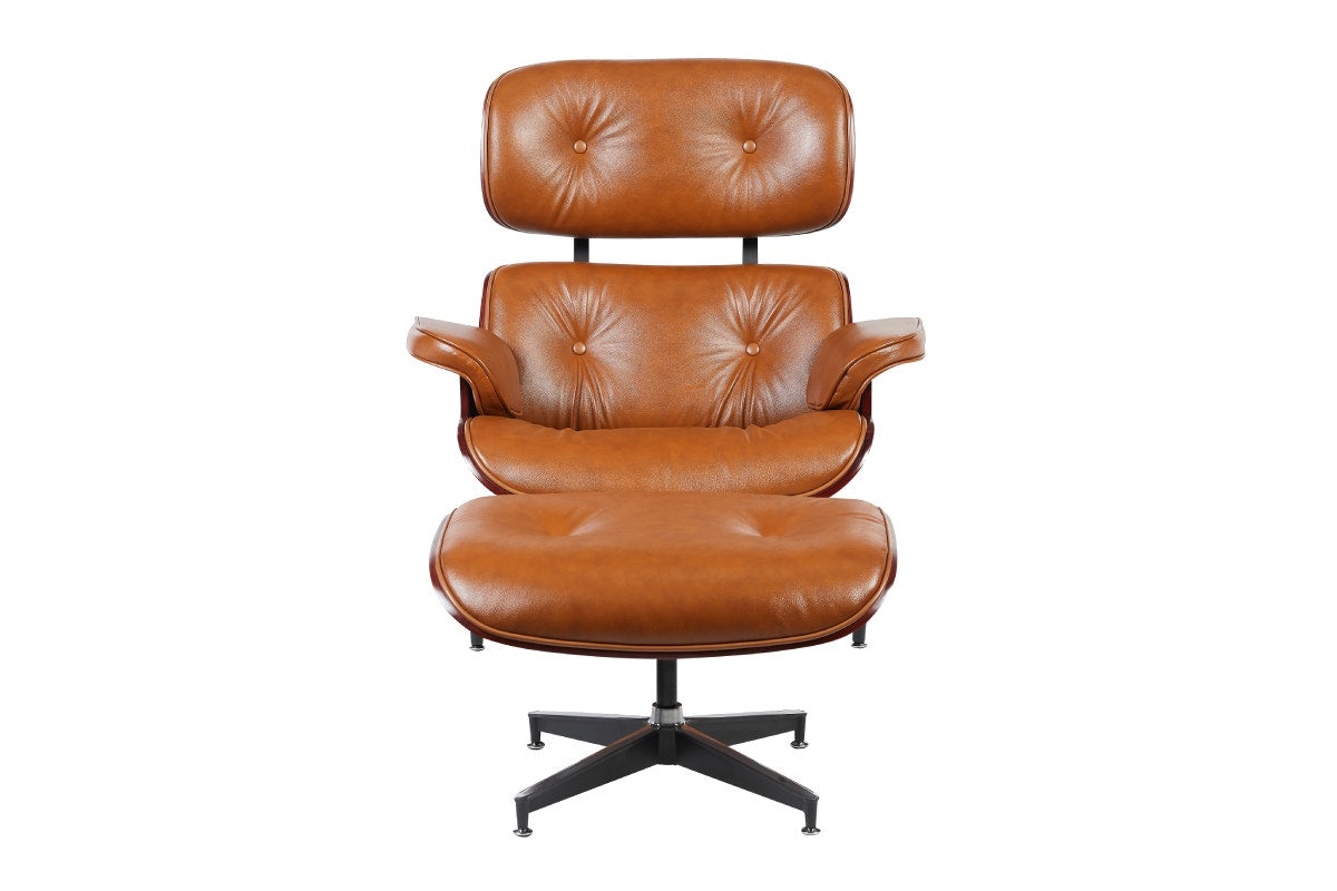 Matt Blatt Eames Premium Replica Leather Lounge Chair and Ottoman (Tan Leather/Rosewood)