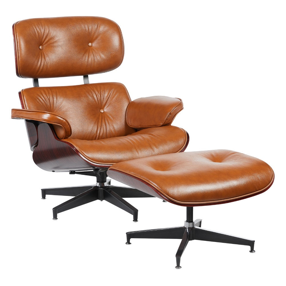 Matt Blatt Eames Premium Replica Leather Lounge Chair and Ottoman (Tan Leather/Rosewood)