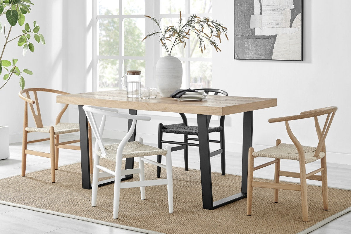 Set of 2 Matt Blatt Hans Wegner Wishbone Dining Chairs Replica (Beech Wood Black/Black)