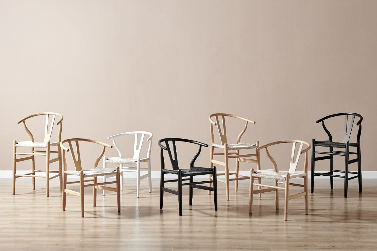 Set of 2 Matt Blatt Hans Wegner Wishbone Dining Chairs Replica (Beech Wood Black/Black)
