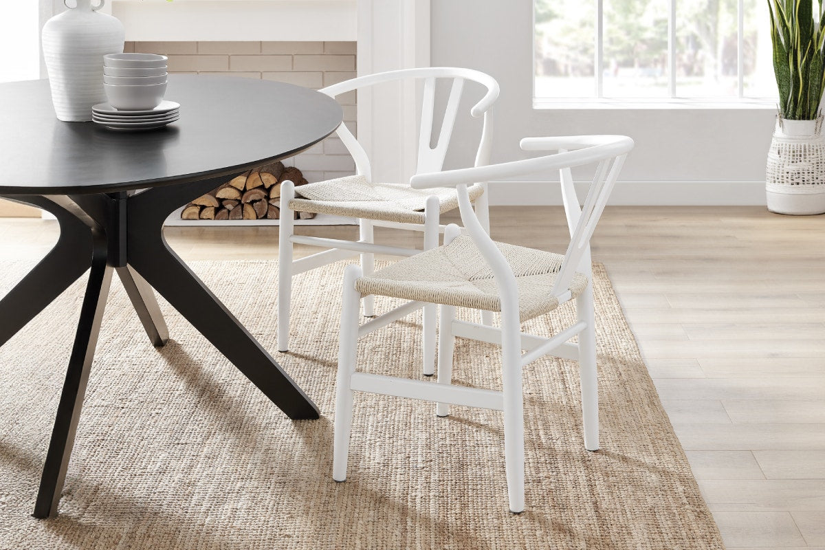 Set of 2 Matt Blatt Hans Wegner Wishbone Dining Chairs Replica (Beech Wood/White Natural)