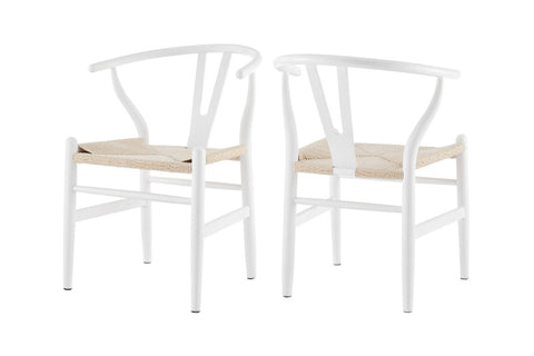 Set of 2 Matt Blatt Hans Wegner Wishbone Dining Chairs Replica (Beech Wood/White Natural)