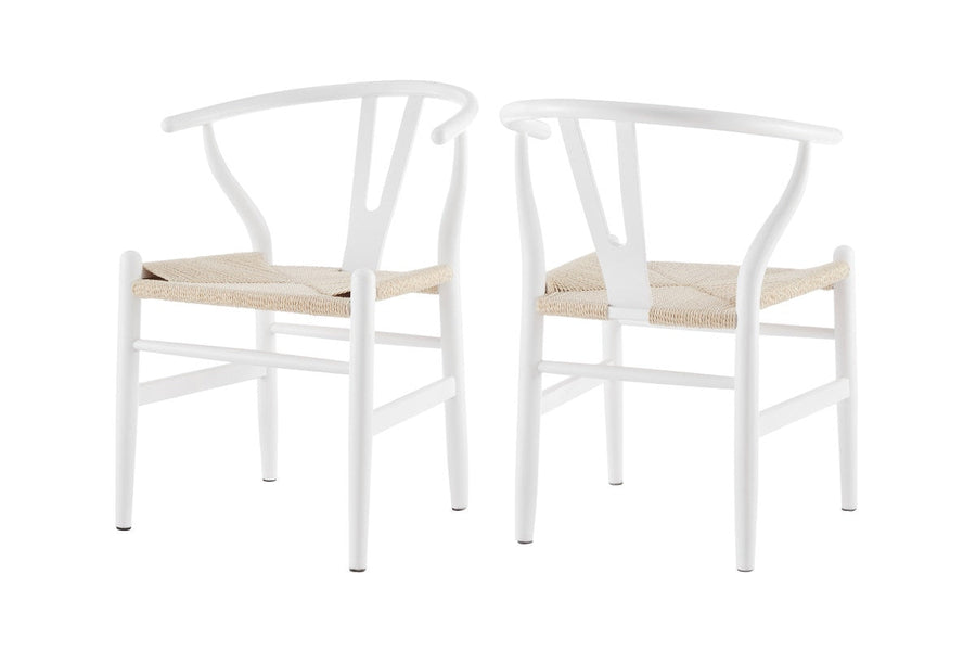 Set of 2 Matt Blatt Hans Wegner Wishbone Dining Chairs Replica (Beech Wood/White Natural)