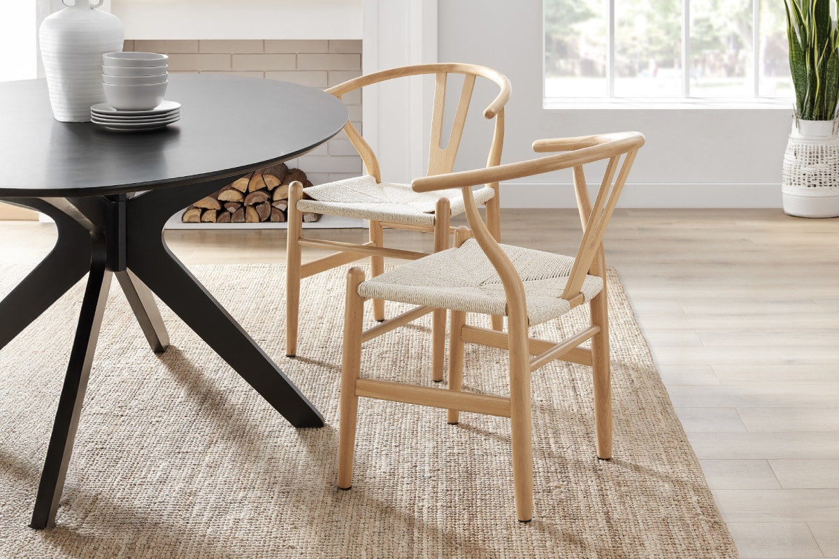 Set of 2 Matt Blatt Hans Wegner Wishbone Dining Chairs Replica (Oak Wood/Natural)