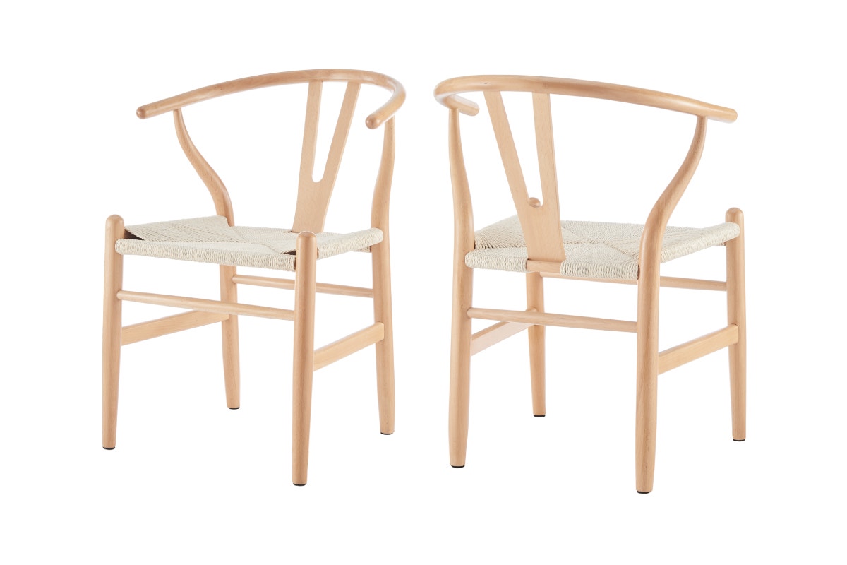 Set of 2 Matt Blatt Hans Wegner Wishbone Dining Chairs Replica (Oak Wood/Natural)