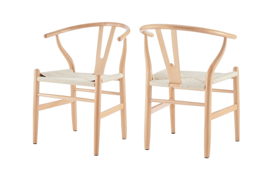 Set of 2 Matt Blatt Hans Wegner Wishbone Dining Chairs Replica (Oak Wood/Natural)