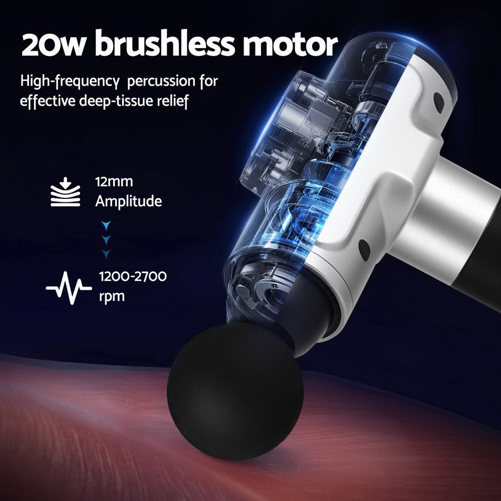 Everfit Silver 30-Speed Massage Gun with 6 Heads Brushless Motor and Carry Case