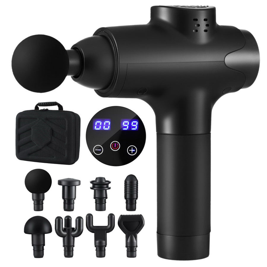 Everfit Black 30-Speed Massage Gun with 8 Heads Brushless Motor LCD Display and Case