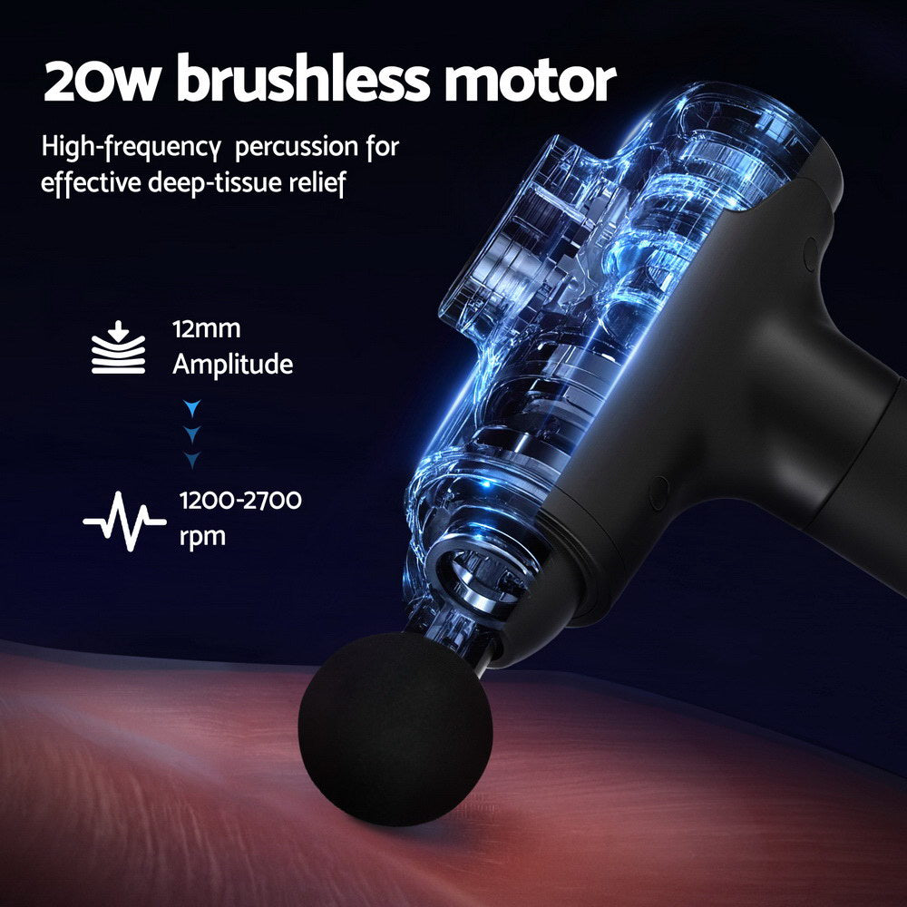Everfit Black 30-Speed Massage Gun with 8 Heads Brushless Motor LCD Display and Case