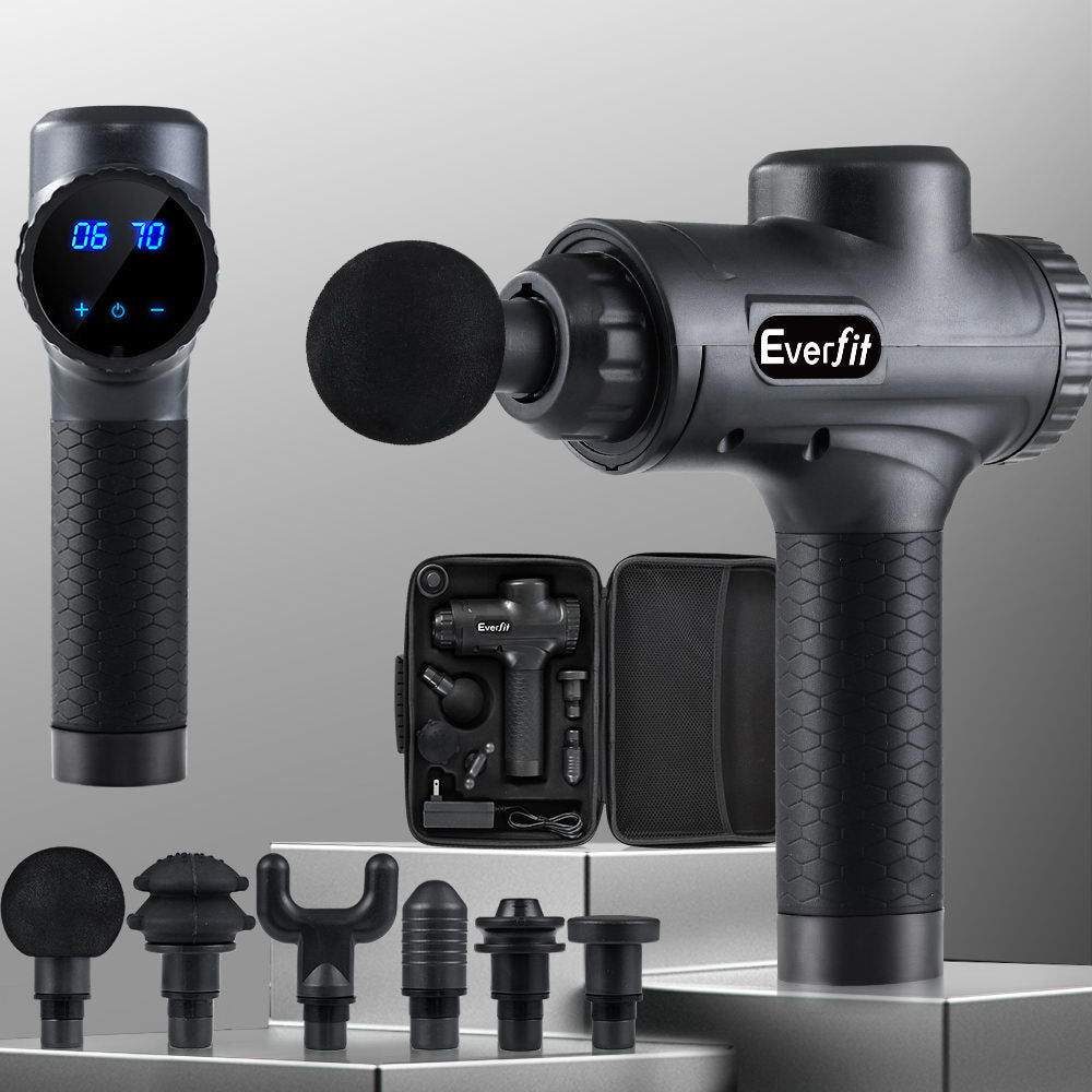 Everfit Massage Gun 30 Speed 6 Heads Vibration Muscle Massager Chargeable Black - SuperSaverAU - view 7