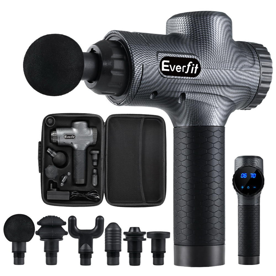 Everfit Massage Gun 30 Speed 6 Heads Vibration Muscle Massager Chargeable Grey - SuperSaverAU - view 1