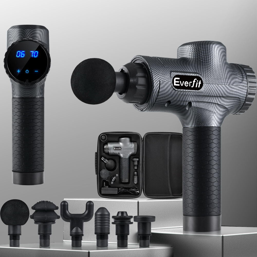 Everfit Massage Gun 30 Speed 6 Heads Vibration Muscle Massager Chargeable Grey - SuperSaverAU - view 7