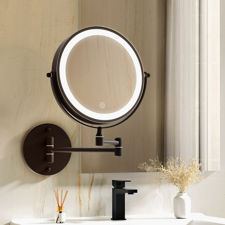 Embellir Extendable Makeup Mirror 10X Magnifying Double-Sided Bathroom Brown - SuperSaverAU - view 1