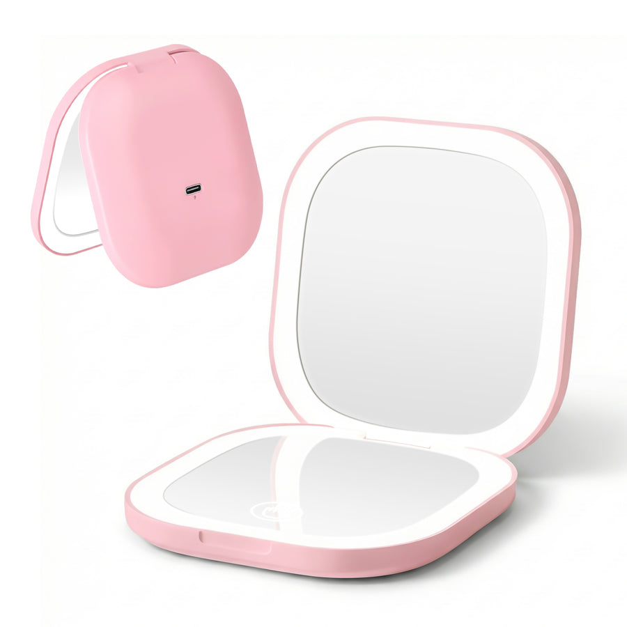 Embellir Pink LED Compact Travel Makeup Mirror 1X 10X Magnification