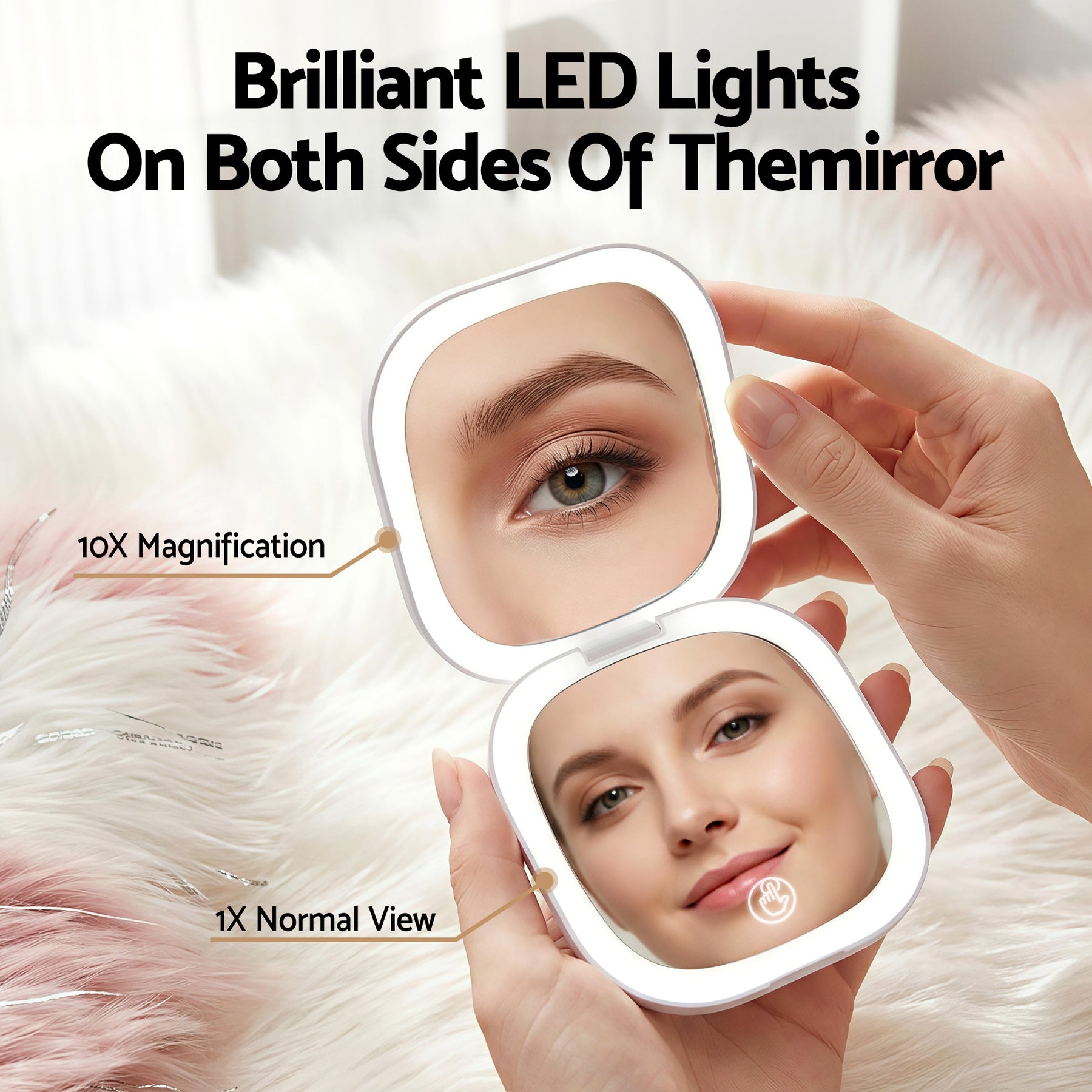 Embellir White LED Compact Travel Makeup Mirror 1X 10X Magnification