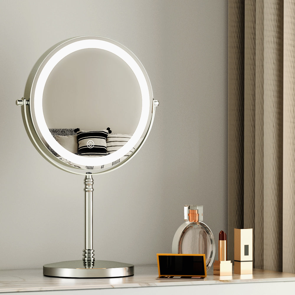Embellir Makeup Mirror 20x20cm 10X Magnifying with LED Light Rotation Tabletop - SuperSaverAU - view 1