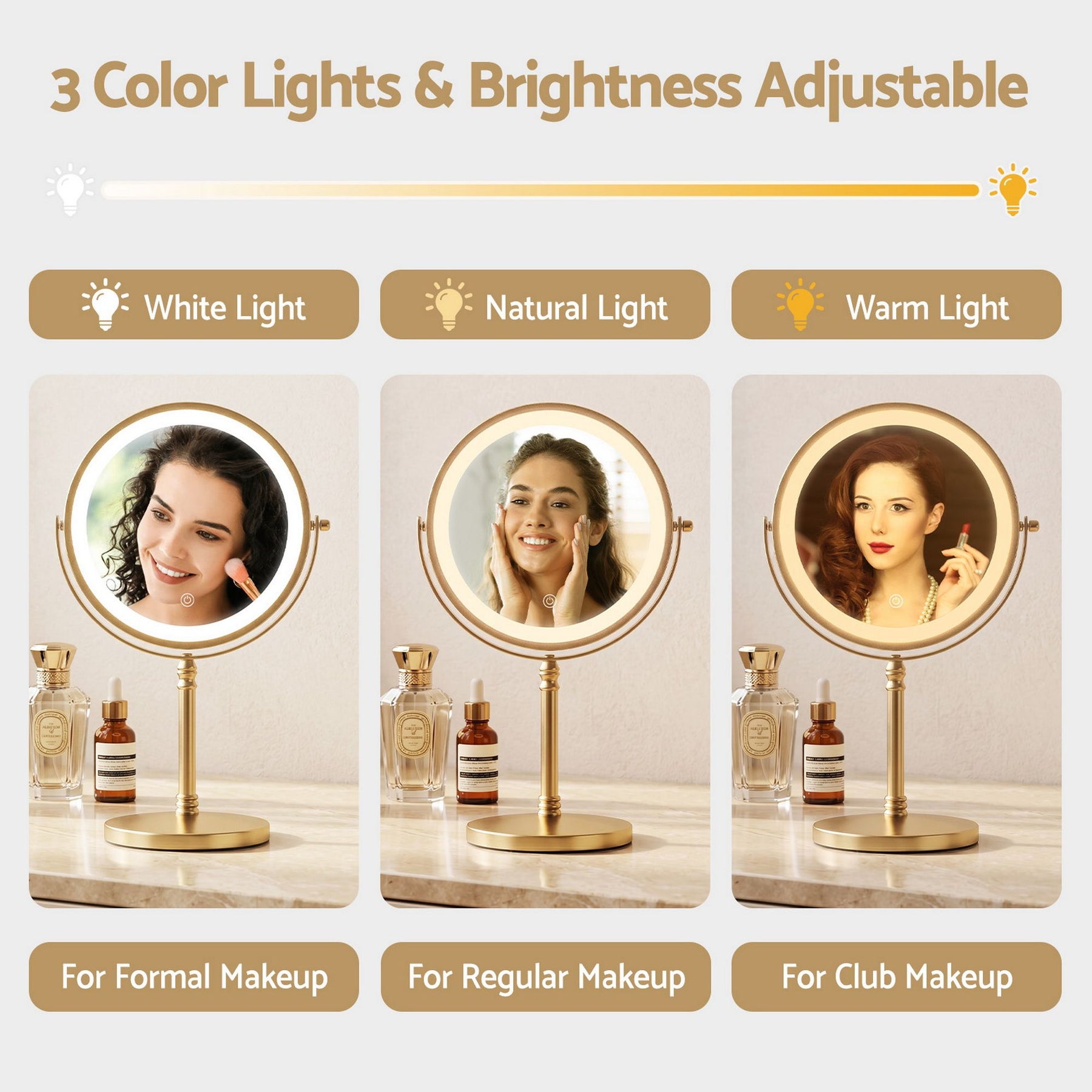 Embellir Gold Lighted Makeup Mirror 10X Magnifying Double Sided LED Rechargeable