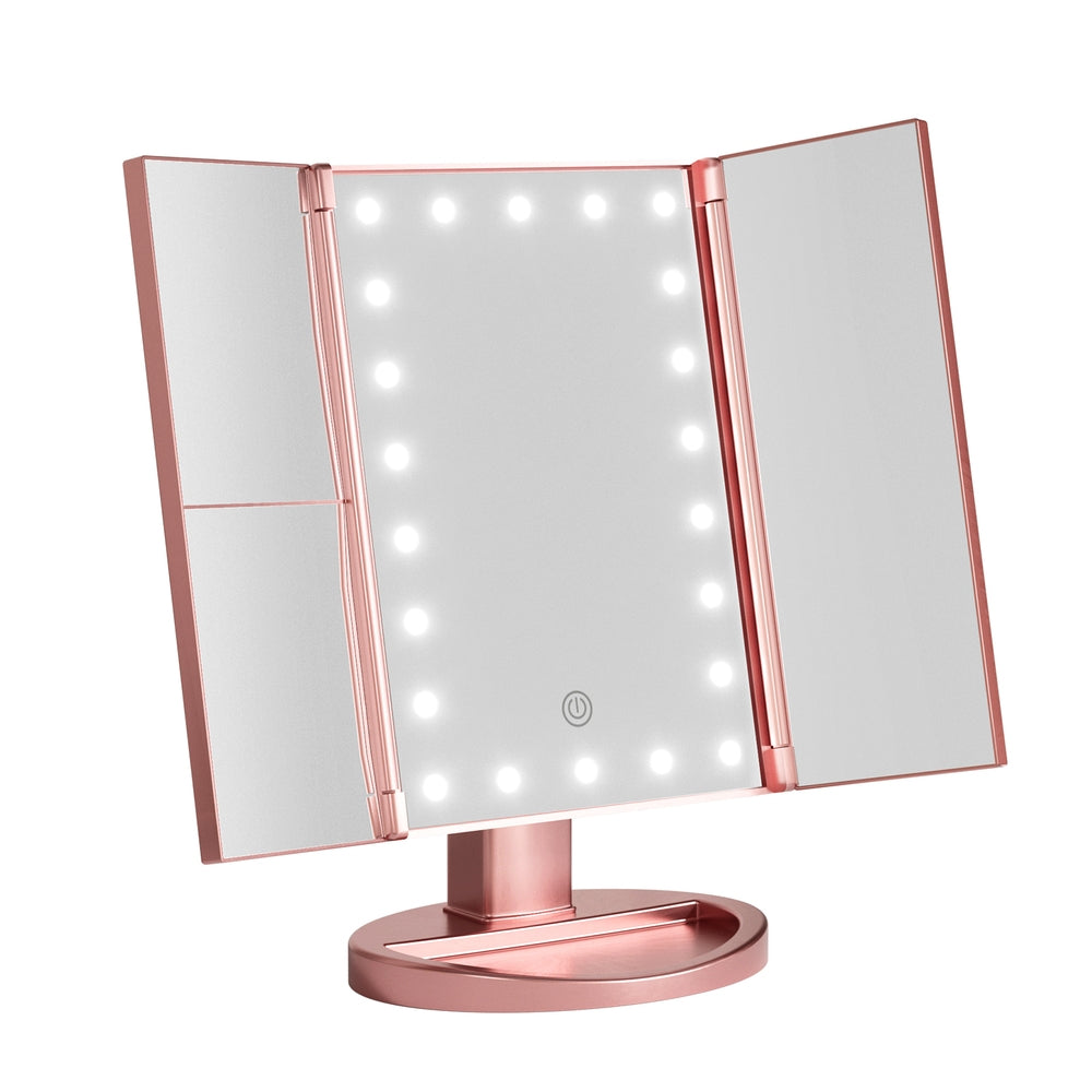Embellir Pink LED Tri-Fold Makeup Mirror 1X 2X 3X Magnification