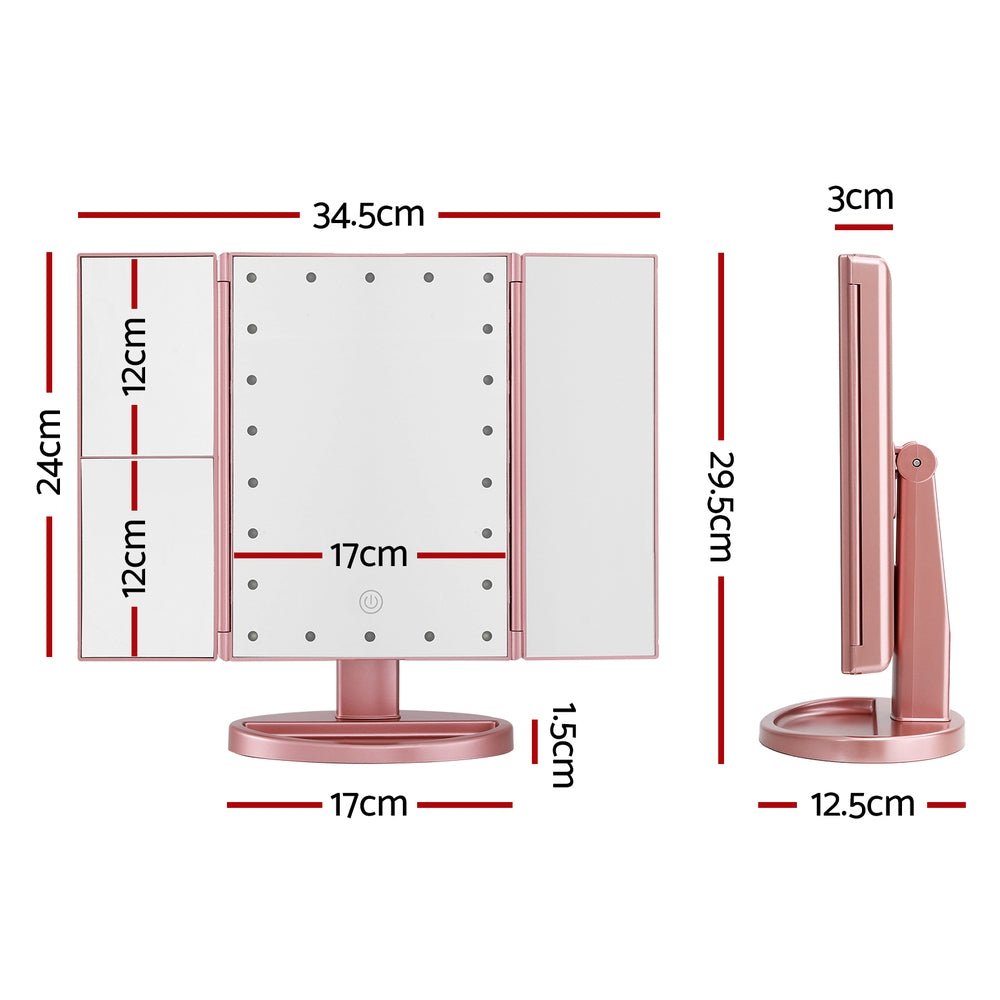 Embellir Pink LED Tri-Fold Makeup Mirror 1X 2X 3X Magnification