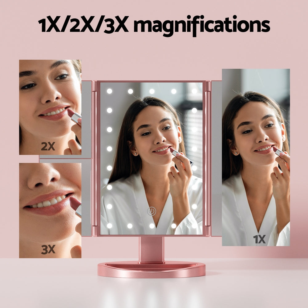 Embellir Pink LED Tri-Fold Makeup Mirror 1X 2X 3X Magnification