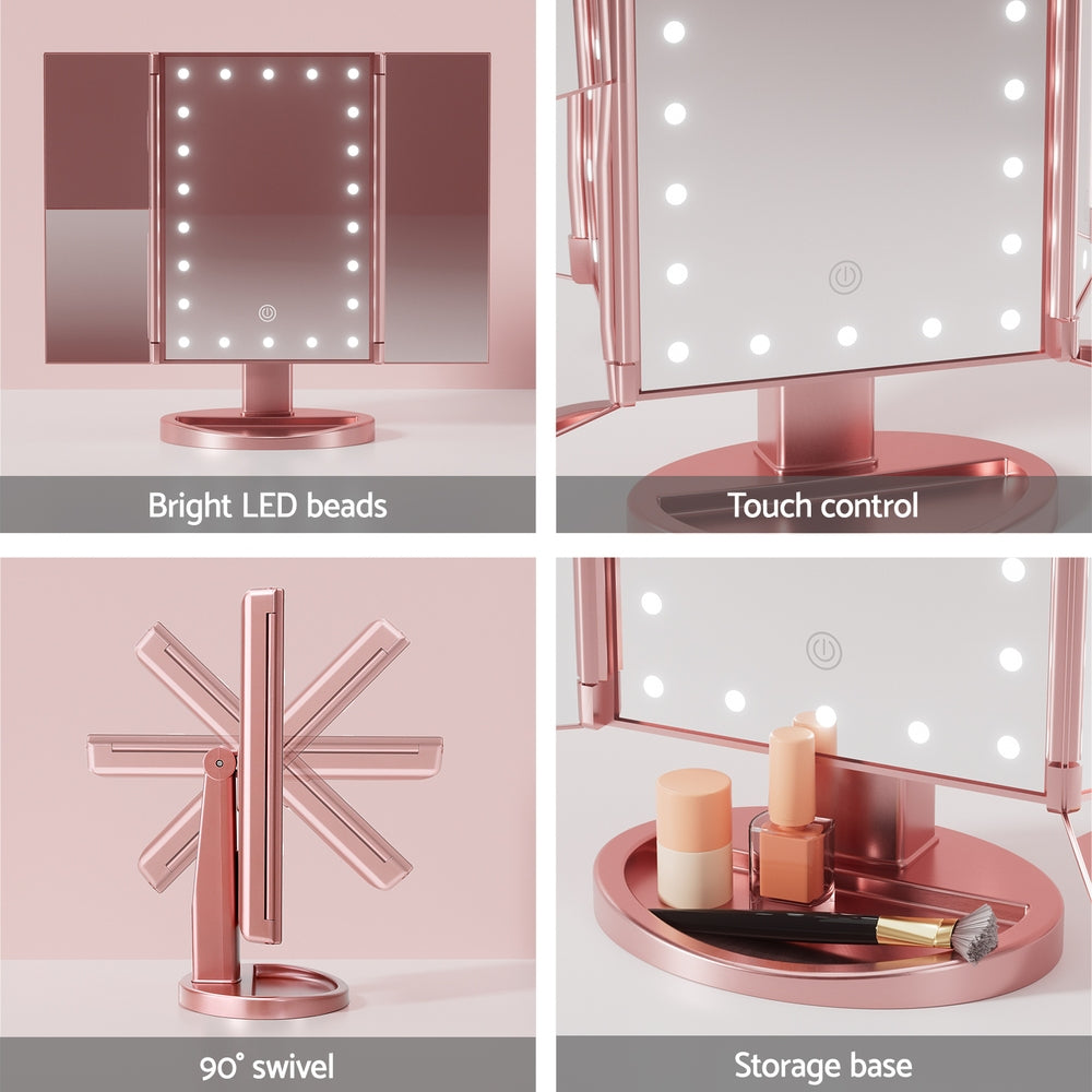 Embellir Pink LED Tri-Fold Makeup Mirror 1X 2X 3X Magnification