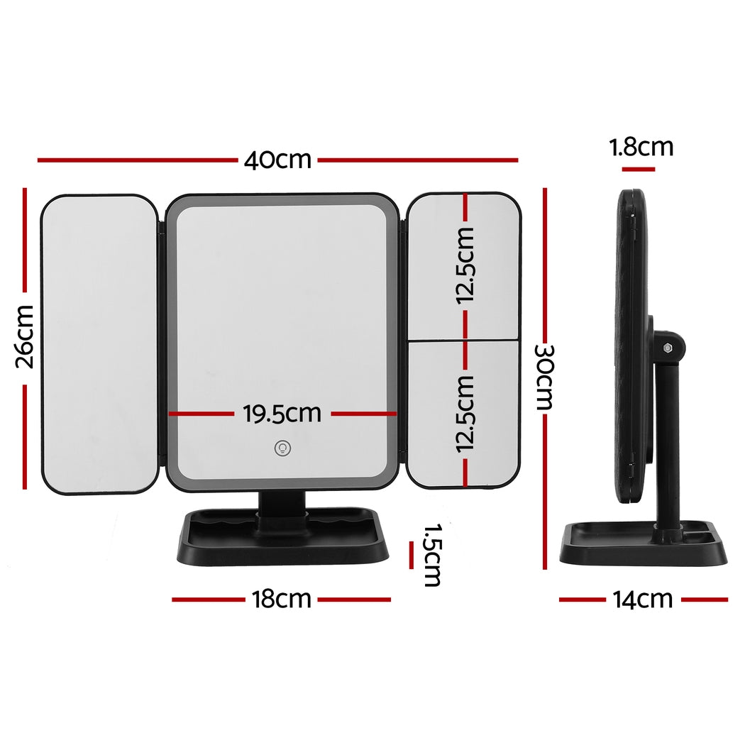 Embellir Black LED Tri-Fold Makeup Mirror 1X 2X 3X Magnification