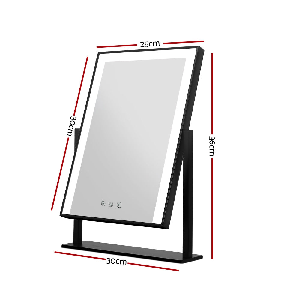 Embellir Makeup Mirror 25x30cm Hollywood Vanity with LED Light Rotation Black - SuperSaverAU - view 2