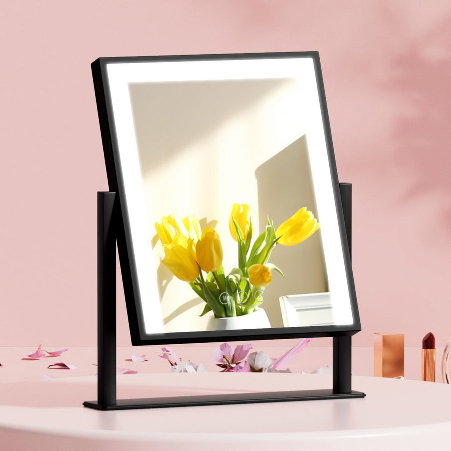 Embellir Makeup Mirror 25x30cm Hollywood Vanity with LED Light Rotation Black - SuperSaverAU - view 1