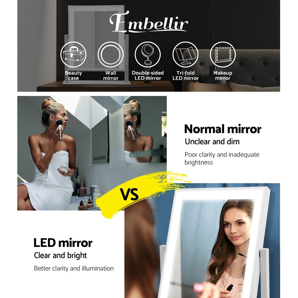 Embellir Makeup Mirror 25x30cm Hollywood Vanity with LED Light Rotation White - SuperSaverAU - view 3