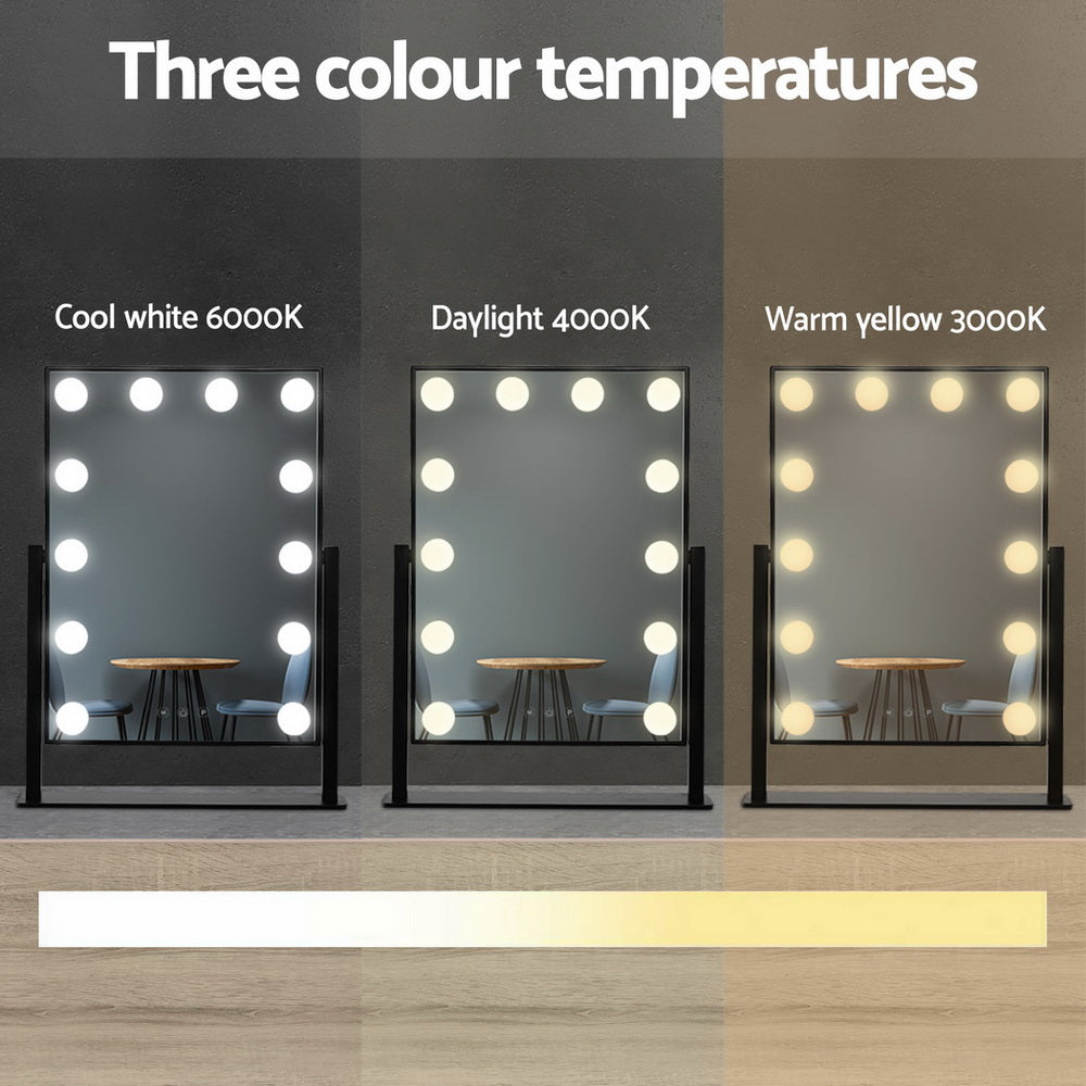 Embellir Makeup Mirror 30x48cm Hollywood Vanity with LED Light Rotation Tabletop - SuperSaverAU - view 3