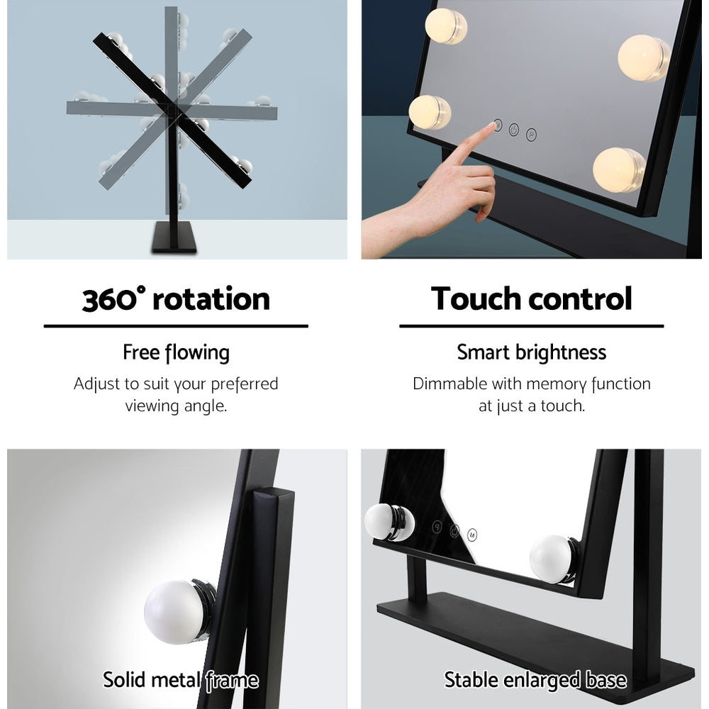 Embellir Makeup Mirror 30x48cm Hollywood Vanity with LED Light Rotation Tabletop - SuperSaverAU - view 6